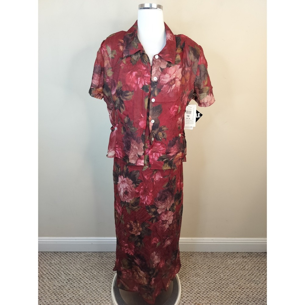 K Studio Floral Maxi Dress + Top Set 16 Womens Short Sleeve Button Up